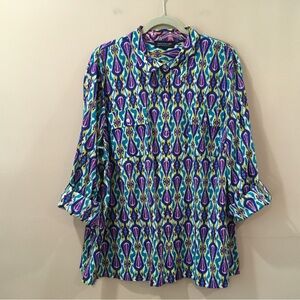 Jones New York Women's Plus 3X Button Up Shirt Multicolor Southwest Cruise Beach